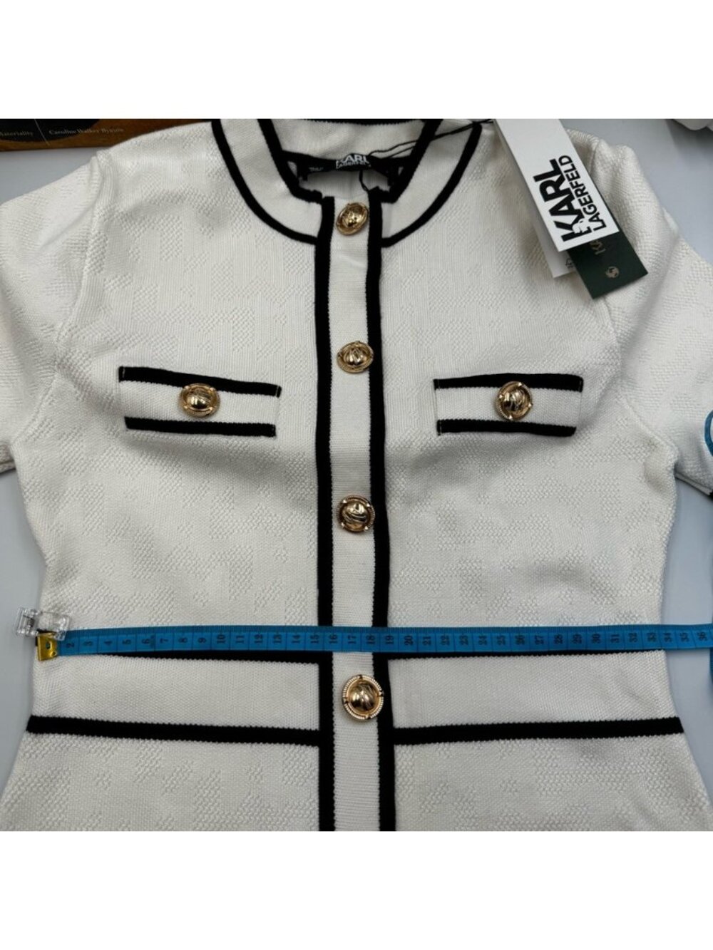 🆕 KARL LAGERFELD 🧿 NWT Classic Knit Dress with Embroidered Monogram, White, Sm - Picture 15 of 16